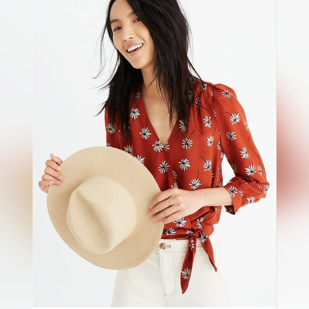 MADEWELL Silk Wrap Top SZ XS in Fresh Daisies